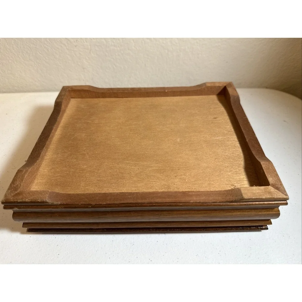 Vintage Jewelry Box with Photo Frame & Oak Wood Velvet Inside Granny Core